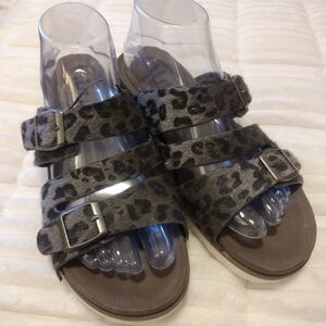 Leopard, Size 7.5, Sandals With Buckle, Comfy Foam Sole